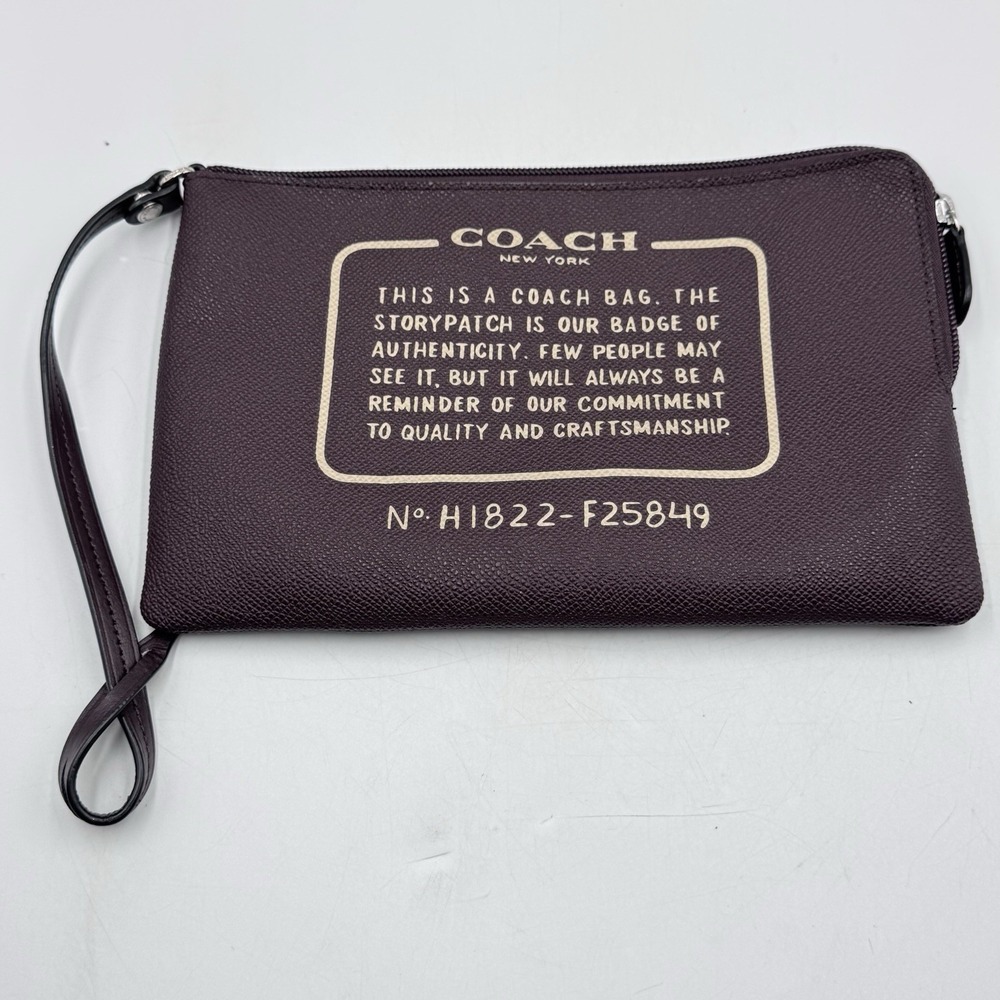 Coach Storypatch Wristlet Creed Pouch Makeup Clutch Large Brown Leather & Gold